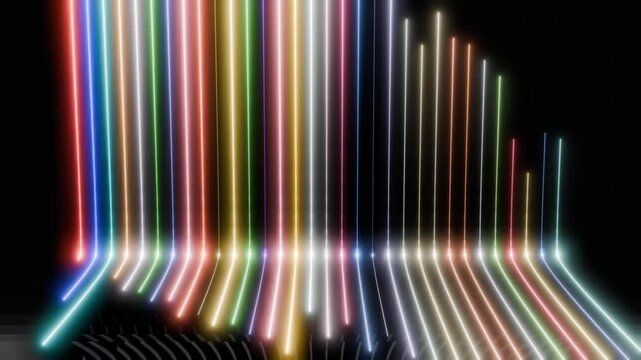 abstract background with rainbow speed lines. glittering particles moving as line 3d rendered