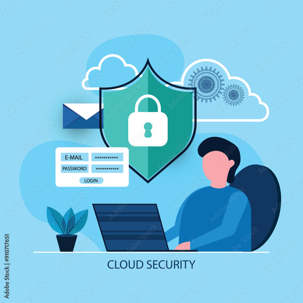 Poster cloud data security concept. data protection, cloud computing, internet security,