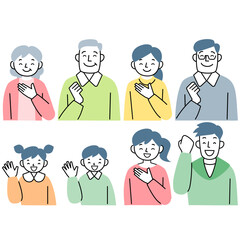 笑顔の3世代家族の上半身セット