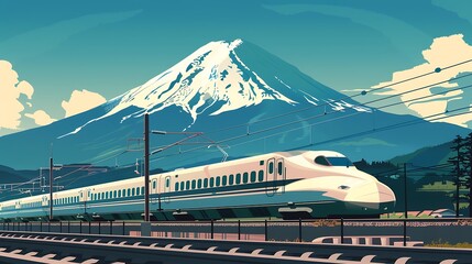 Japanese Bullet Train Speeding Through Mountainous Landscape.