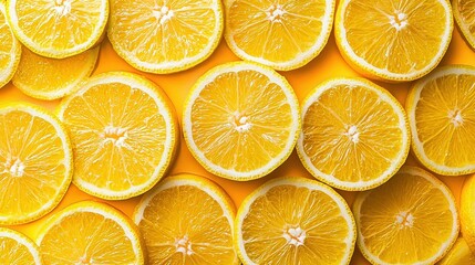 Obraz premium Close-Up of Sliced Oranges on a Yellow Background