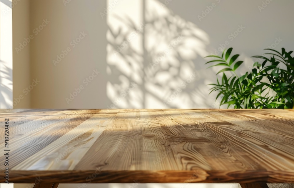 Poster wooden tabletop with light and shadow patterns