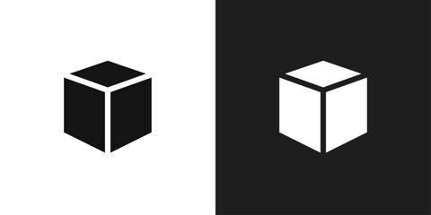 Cube icon line art vector
