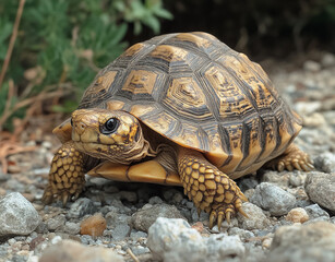 Obraz premium Close up a Testudo graeca in natural habitat.