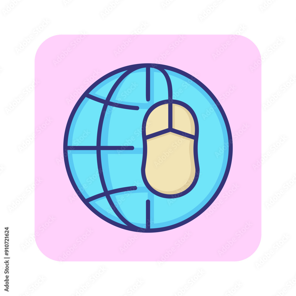 Poster global control line icon. globe, hemisphere, computer mouse. networking concept. can be used for top