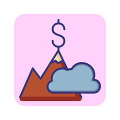Financial success line icon. Mountain peak with dollar sign and cloud. Business achievement concept. Can be used for topics like finance, profit, growth, development, revenue