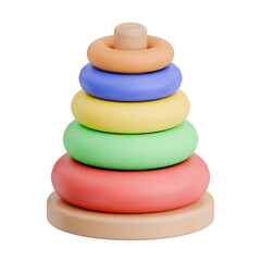 3D Render Kid Toy Stacking Rings for Creative Play. Transparent Background