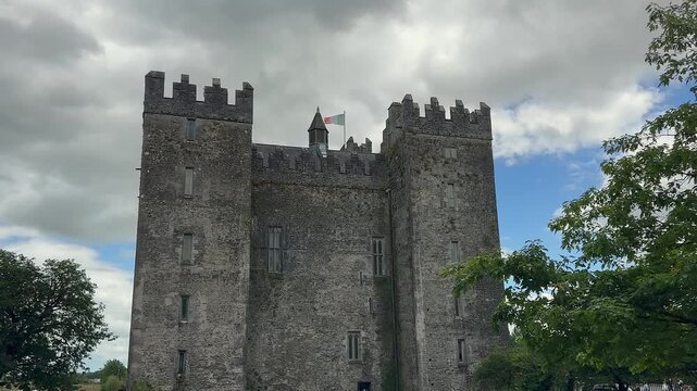Stone walls and battlements of Bunratty Castle in County Clare Ireland