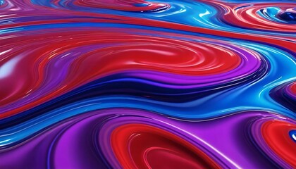 Red and blue glossy liquid swirly and ripples