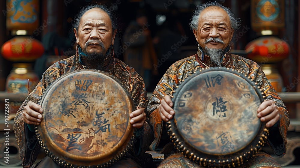 Wall mural a group of men holding drums