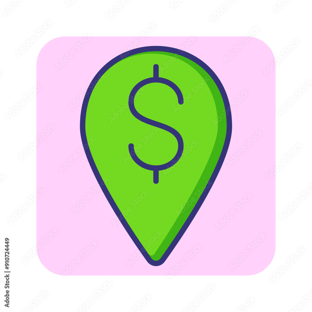 Poster cash location line icon. dollar symbol n mark pointer. business concept. can be used for topics like