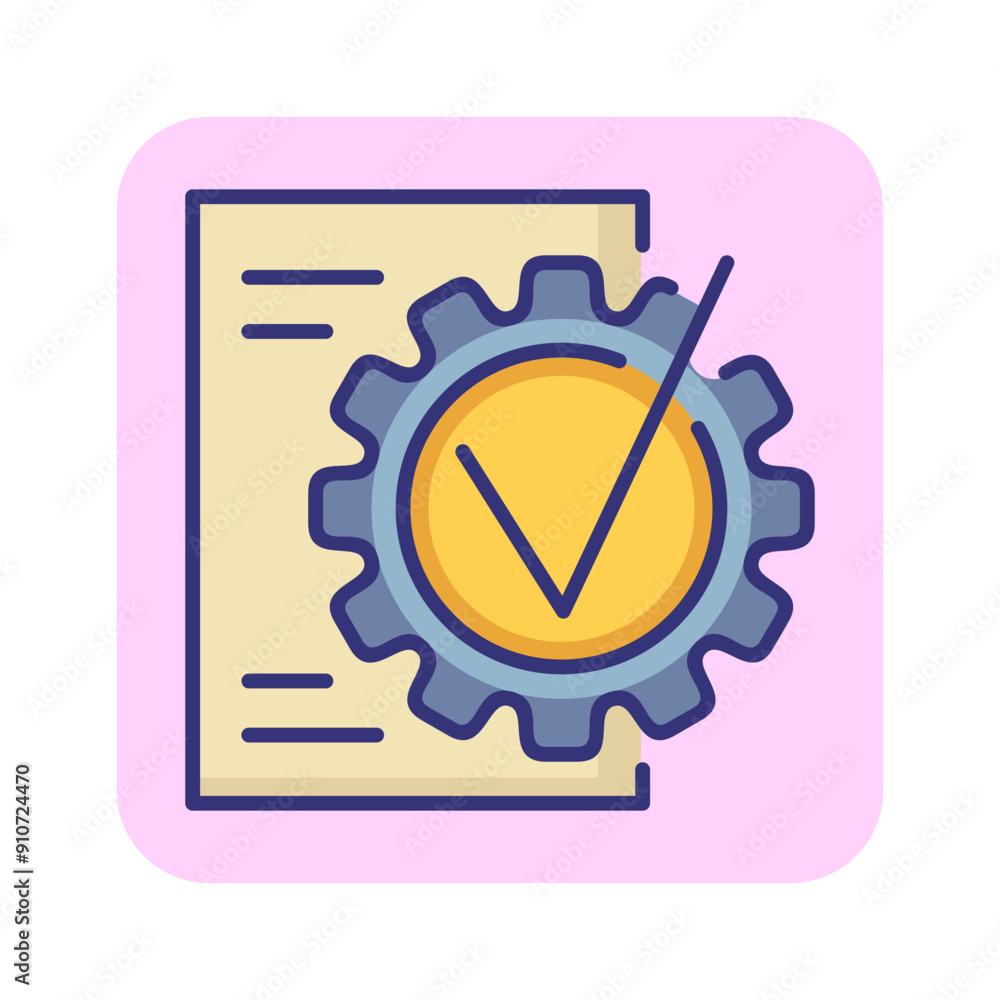 Poster task completed line icon. paper, gear, check mark. certificate concept. can be used for topics like 