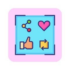 Social media advertising line icon. Thumb up, like, heart shape. Business promotion concept. Can be used for topics like content management, networking, marketing