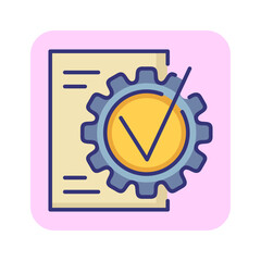 Task completed line icon. Paper, gear, check mark. Certificate concept. Can be used for topics like business, industry, technology, approving, approbation