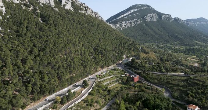 Aerial Flyover Of Supramonte Mountains, Beautiful Forest Landscape At Sardinia In Italy.