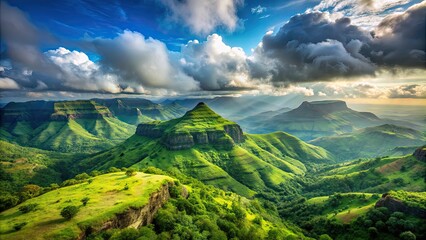 Beautiful landscape of Lonavla hills in India with mountains covered in clouds , Lonavla, India, mountains, clouds, misty