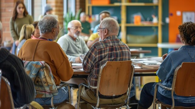 Seniors teaching classes at a community center, sharing knowledge and skills with younger generations