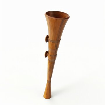 3D Render, Low Poly style of a shawm with a wooden body and a double reed, on isolated white background, Generative AI