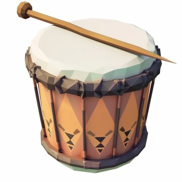 recommend clip art: 3D Render, Low Poly style of a tabor with a single drumhead and a wooden stick, on isolated white background, Generative AI