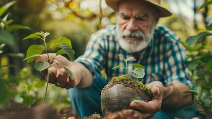 A senior environmental activist leading a conservation project, advocating for the planets future