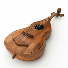 Obraz premium 3D Render, Low Poly style of a vielle with a rounded body and multiple strings, on isolated white background, Generative AI