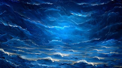 Obraz premium A digital art piece featuring deep blue waves, creating an abstract background