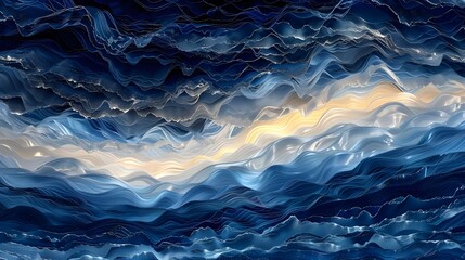 Obraz premium A digital art piece featuring deep blue waves, creating an abstract background