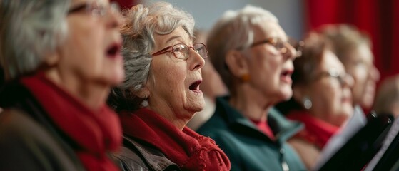 Older adults in a community choir, performing contemporary songs with a twist of experience