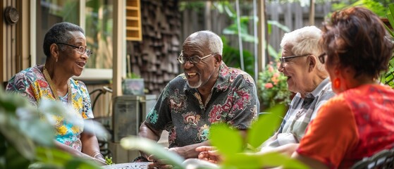 Senior citizens taking part in an intergenerational home exchange program, sharing cultures and stories