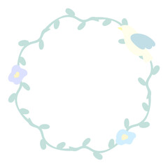 ナチュラルな鳥と青い花の植物フレーム⭐︎PNG