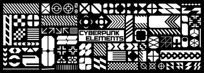 Futuristic streetwear cyberpunk elements. technology graphic vector design template. elements for merch, typography, t-shirt, streetwear.