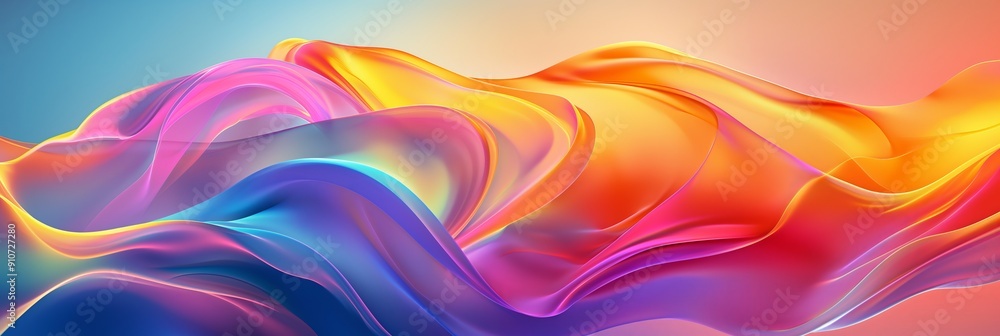 Poster an artistic abstract representation of colorful waves blending seamlessly to form a harmonious and v