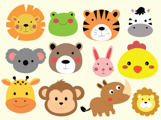 a series of animals with different colors and one of them has a face on the front.