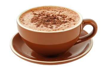 A rich cup of hot chocolate topped with cocoa powder, perfect for warming up on a chilly day or enjoying cozy moments.