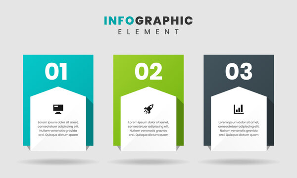 Vector Graphic of Infographic Element Design Templates with Icons and 3 Options or Steps. Suitable for Process Diagram, Presentations, Workflow Layout, Banner, Flow Chart, Infographic.