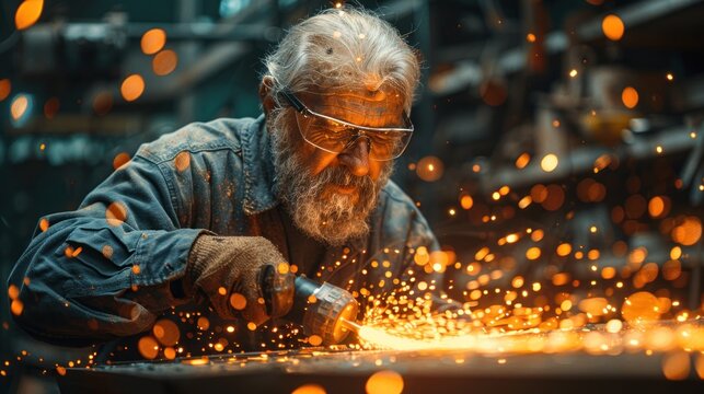 Senior Blacksmith Grinding Metal