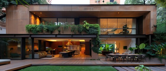 Tranquil Outdoor Dining: Stylish Furniture in Luxurious Setting