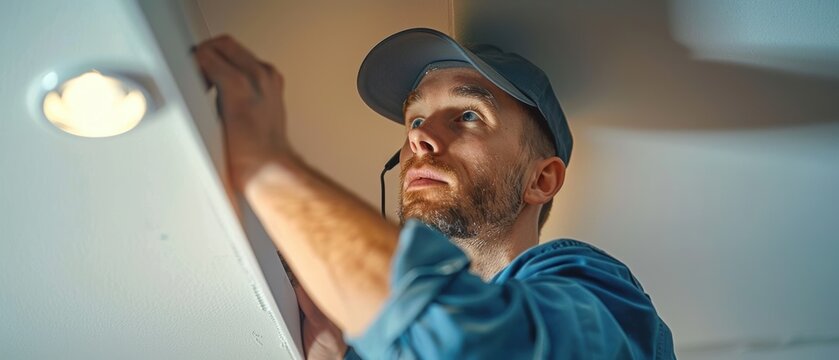 Securing the New Home: Man Installing Modern Home Security System for Safety and Peace of Mind