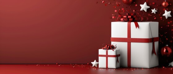 Minimalist wallpaper design for Christmas 2025 with copyspace and simple gift boxes, vector style.