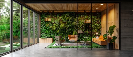 Contemporary Workspace with Transparent Glass Walls and Lush Green Plants Providing a Healthy Indoor Environment