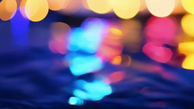Upclose shots of intricate reflections and patterns created by colorful boat lights and harbor lights merging at night. Light leaks bokeh