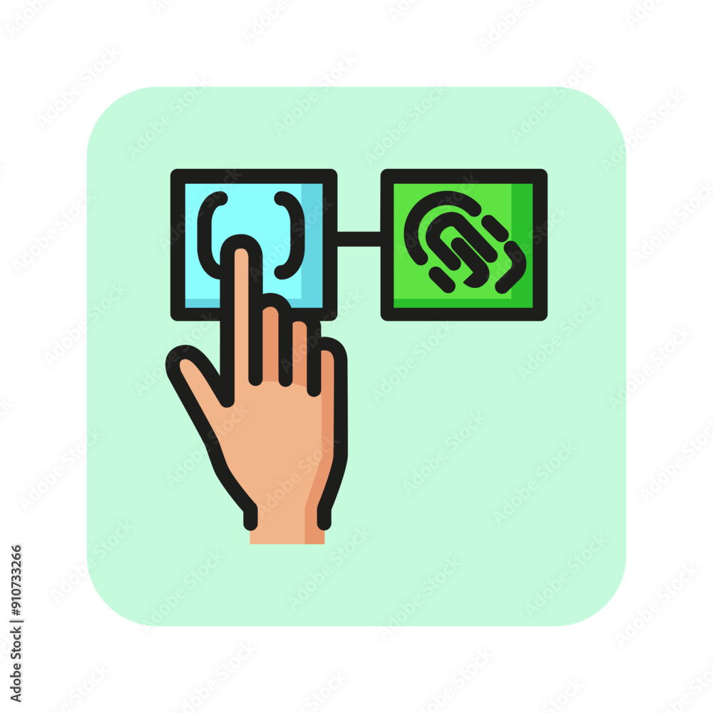 Poster fingerprint scanner line icon. access, biometric verification, security unlock. biometrics concept. 