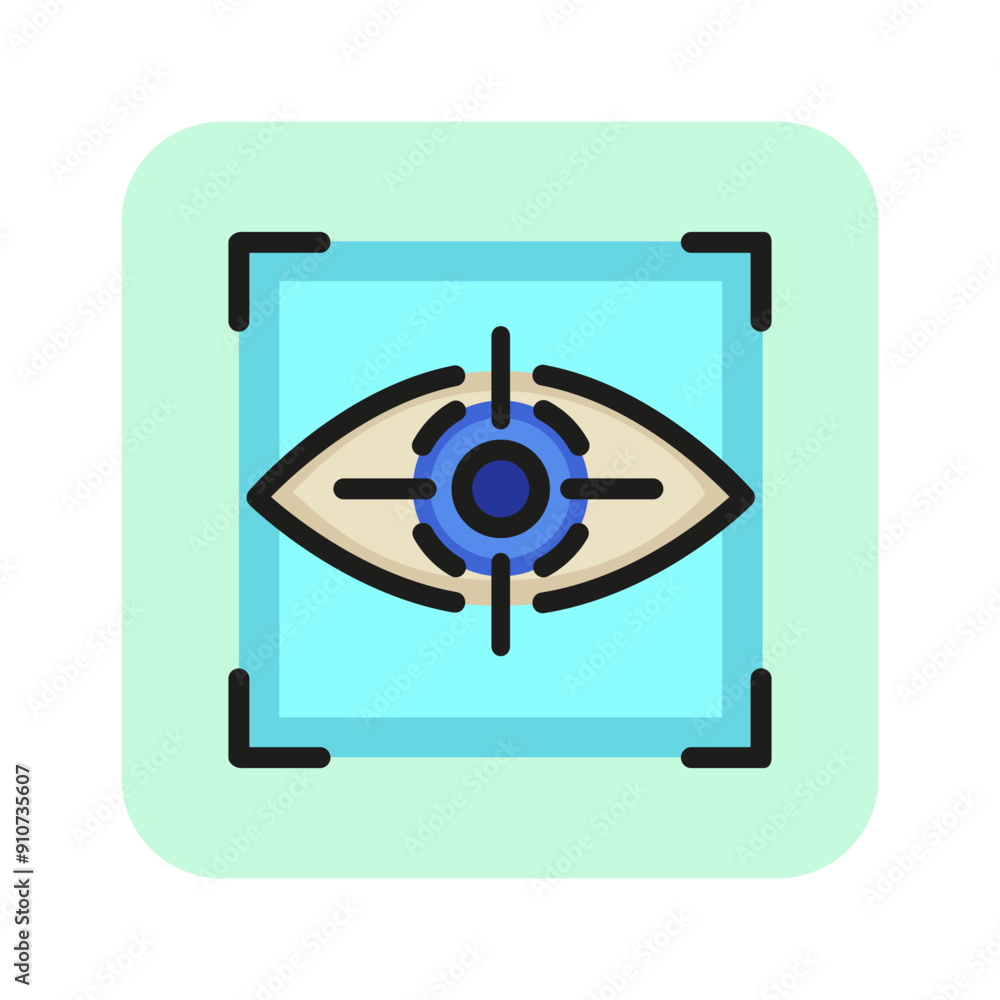 Poster retina scanning line icon. biometric verification, recognition, retina sensor. biometrics concept. v