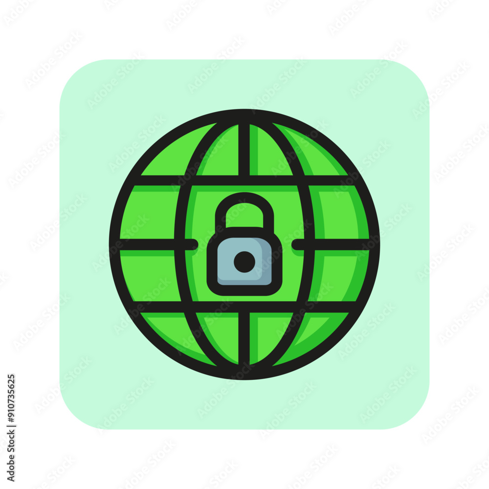 Poster secure internet servers line icon. globe, lock, padlock. data protection concept. can be used for to