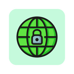 Secure internet servers line icon. Globe, lock, padlock. Data protection concept. Can be used for topics like social networking, privacy, information regulation