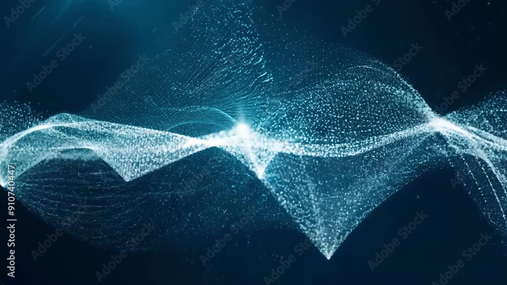 Poster intricate wave patterns flow and shimmer in blue light, creating a captivating visual display agains