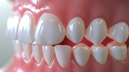 Close-up of a set of perfect white teeth, dental care, healthy smile.