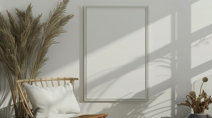 Minimalist Interior Design with a White Frame, Chair, and Pampas Grass