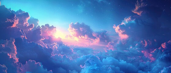 Fototapeta premium Serene Twilight Sky with Deep Blue Tones and Glowing Clouds