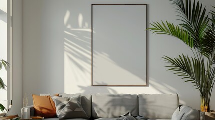 Minimalist Living Room with Sofa, Frame, and Plant